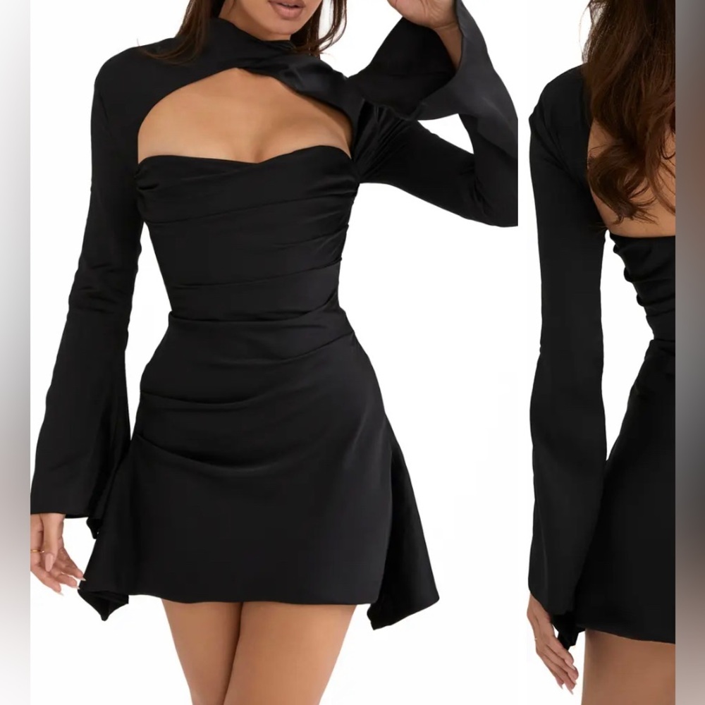 House of CB Toira Satin Corset Mini Dress Black